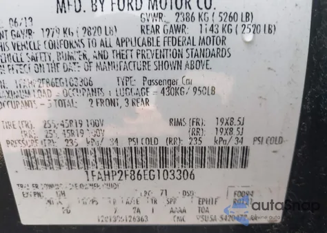 2014 Ford Taurus Limited из США, поврежденный, VIN 1FAHP2F86EG103306